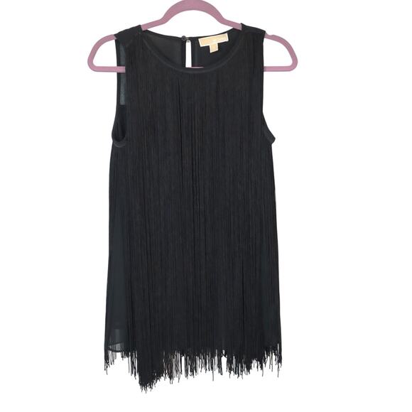 Michael Kors Black Fringe Sleeveless Tank Top Blouse Women Small Flowy Boho - Picture 1 of 7